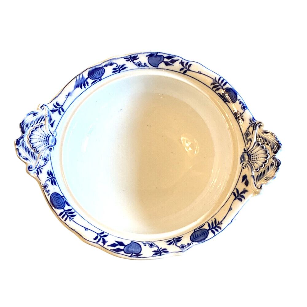 Antique LS&S Meissen Blue Onion Pedestal Vegetable Bowl w Handles 12.25"